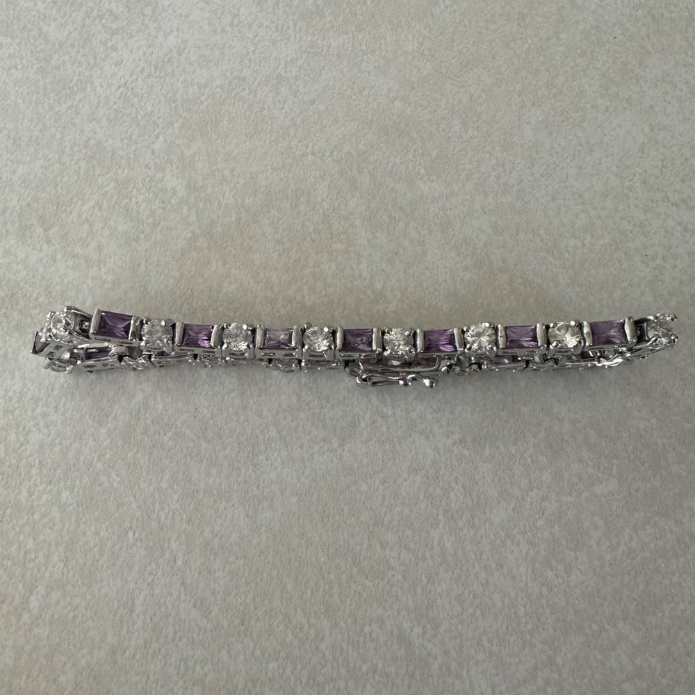 Silver Bracelet with Purple Stones - Women's Tennis Bracelet